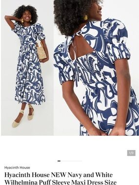 Tuckernuck Navy and White Puff-Sleeve Maxi Dress Hyacinth House